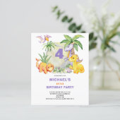 Budget Niedlich Dinosaurier 4. Geburtstag Einladun (Stehend Vorderseite)