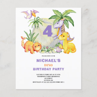 Budget Niedlich Dinosaurier 4. Geburtstag Einladun