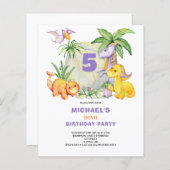 Budget Niedlich Dinosaurier 5. Geburtstag Einladun (Vorne/Hinten)