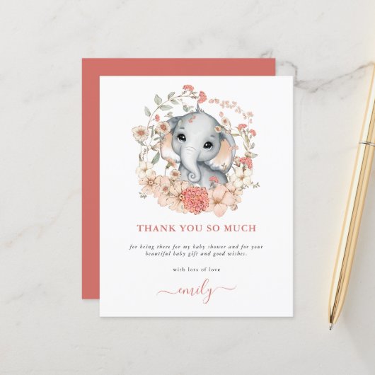 Budget Niedlich Elephant Coral Baby Dusche Vielen  (Vorderseite/Rückseite Beispiel)