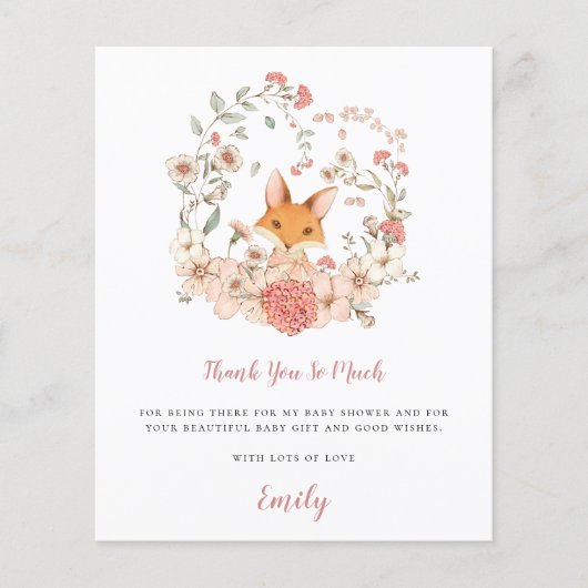 Budget Niedlich Fox Coral Baby Dusche Vielen Dank (Vorderseite)