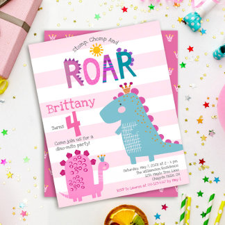 Budget Niedlich Pink Dinosaur Girl Geburtstagseinl