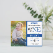 Budget Niedlich Soccer Foto 1. Geburtstag Einladun (Stehend Vorderseite)