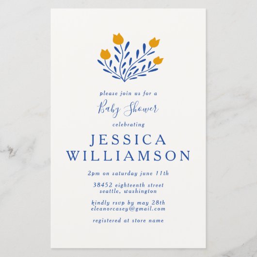 Budget Niedliche Blume Blauer Gelbe Babydusche Ein (Vorderseite)