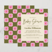 Budget Niedlicher Karo Blumengrün Pink Babydusche (Vorne/Hinten)