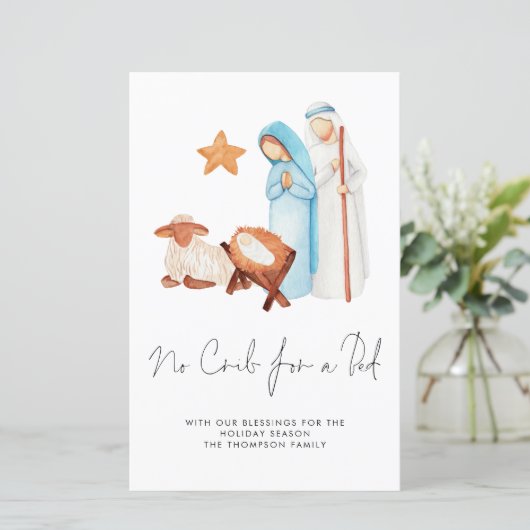 Budget No Crib for Bed Nativity Weihnachtskarte (Stehend Vorderseite)
