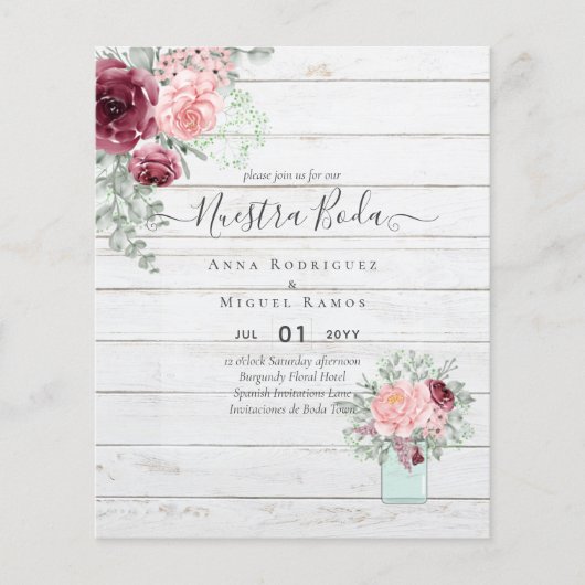 BUDGET Nuestra BODA Burgundy Pink Floral Wedding (Vorderseite)