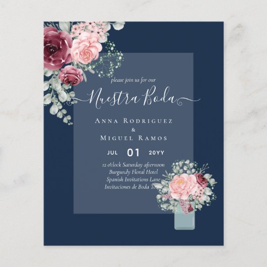 BUDGET Nuestra BODA Burgundy Pink Floral Wedding Flyer (Vorne)