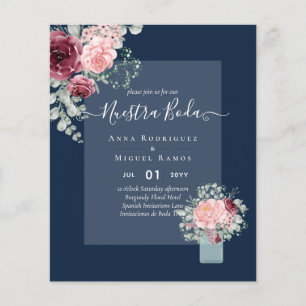 BUDGET Nuestra BODA Burgundy Pink Floral Wedding Flyer