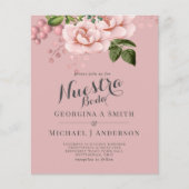 BUDGET Nuestra Boda Einladung - Rosa Rosen blush (Vorderseite)