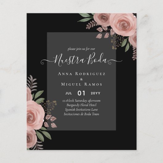 Budget Nuestra BODA Einladungen Burgundy Floral Flyer (Vorne)
