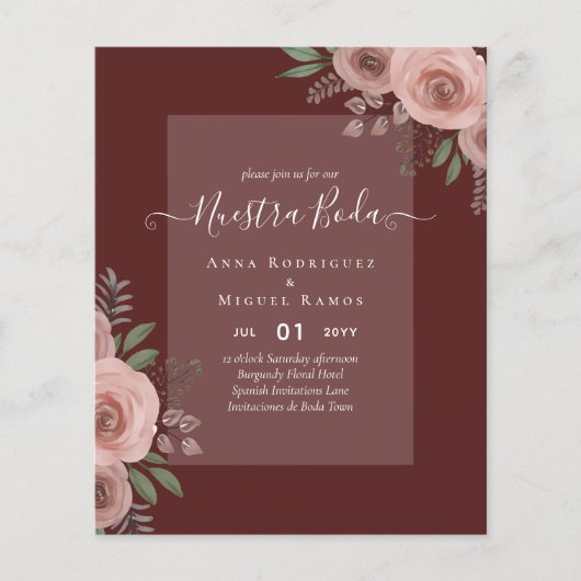 Budget Nuestra BODA Einladungen Burgundy Floral Flyer (Vorne)