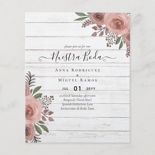 Budget Nuestra BODA Einladungen Burgundy Floral Flyer (Vorne)