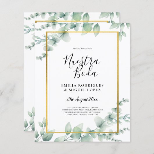 BUDGET NUESTRA BODA Eucalyptus GOLD QR CODE Flye (Vorne/Hinten)