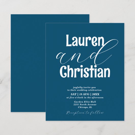 Budget Ocean Blue Scripture Wedding Invitation (Vorne/Hinten)