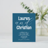 Budget Ocean Blue Scripture Wedding Invitation (Stehend Vorderseite)