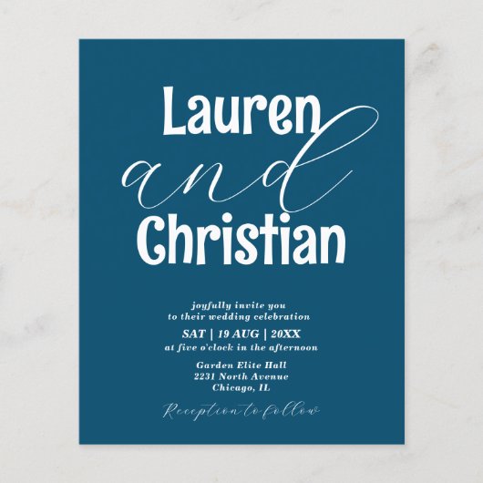 Budget Ocean Blue Scripture Wedding Invitation (Vorderseite)