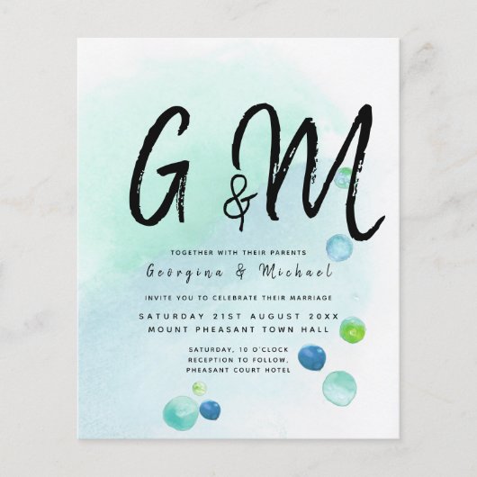 BUDGET Ocean Sea Glass Ombre Aquamarin Blue Weddin Flyer (Vorne)