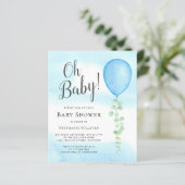Budget Oh Baby Blue Balloon Baby Dusche Einladung (Stehend Vorderseite)