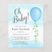 Budget Oh Baby Blue Balloon Baby Dusche Einladung (Vorderseite)