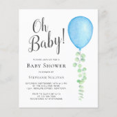 Budget Oh Baby Blue Balloon Baby Dusche Einladung (Vorderseite)