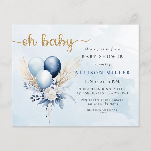 Budget Oh Baby Blue Gold Boho Babydusche (Vorderseite)