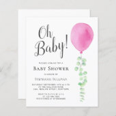 Budget Oh Baby Pink Balloon Babydusche Einladung (Vorne/Hinten)
