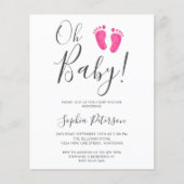 Budget Oh Baby Pink Feet Babydusche Einladung (Vorderseite)