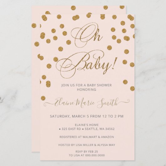Budget Oh Baby Pink Gold Baby Dusche Einladung (Vorne/Hinten)