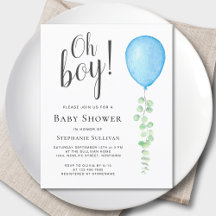 Budget Oh Boy Blue Balloon Baby Dusche Einladung