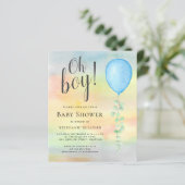 Budget Oh Boy Blue Balloon Baby Dusche Einladung (Stehend Vorderseite)