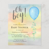 Budget Oh Boy Blue Balloon Baby Dusche Einladung (Vorderseite)