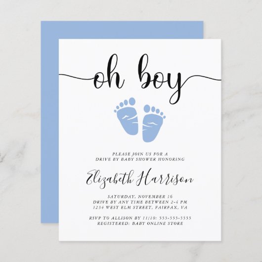 Budget Oh Boy Blue Drive by Baby Dusche Einladung (Vorne/Hinten)