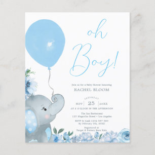 Budget Oh Boy Blue Elephant Baby Dusche Flyer