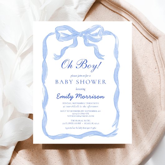 Budget Oh Boy Blue Ribbon Bow Baby Dusche
