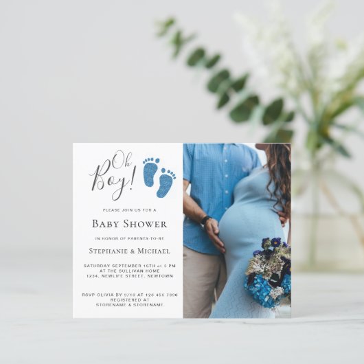 Budget Oh Boy Foto Paare Kinderdusche Einladung (Stehend Vorderseite)