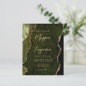 Budget Olive Green Agate Script QR Code Wedding (Stehend Vorderseite)