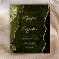 Budget Olive Green Gold Agate Wedding Einladung