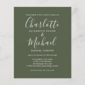 Budget Olive Green Script Foto Einladung Hochzeits (Vorderseite)