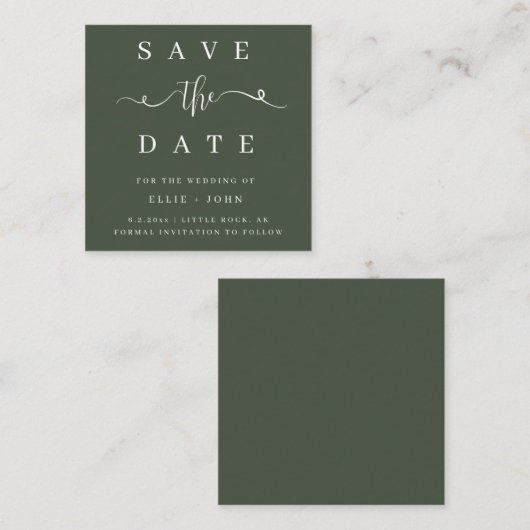 BUDGET Olive Green Wedding Save the Date Card Mitteilungskarte (Vorne/Hinten)
