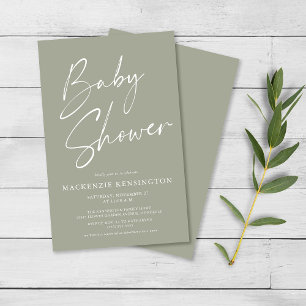 Budget Olive Sage Green Script Baby Dusche FLYER
