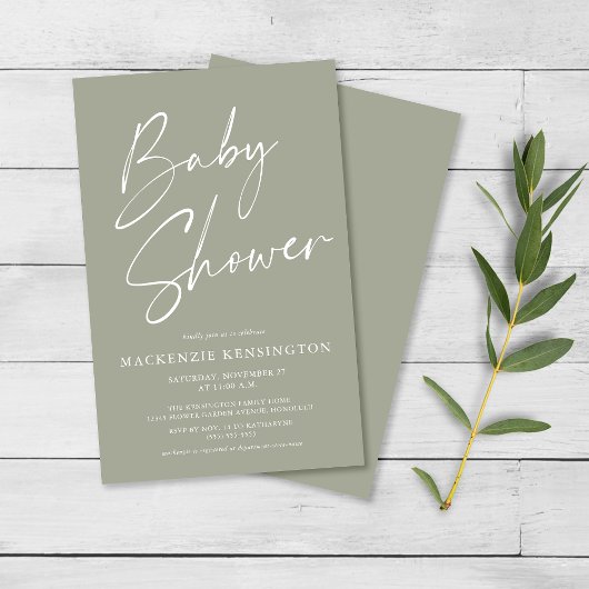 Budget Olive Sage Green Script Baby Dusche FLYER
