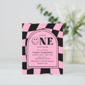 Budget One Happy Babe Pink 1. Geburtstag Einladung (Stehend Vorderseite)