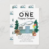 Budget One Happy Camper Trees Camping 1. Geburtsta Mitteilungskarte (Vorne/Hinten)