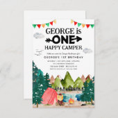 Budget One Happy Camper Woods Camping 1. Geburtsta Mitteilungskarte (Vorne/Hinten)