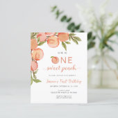 Budget One Sweet Peach First Birthday Einladung (Stehend Vorderseite)