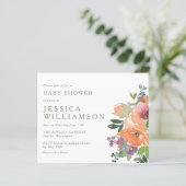 Budget Orange Bloral Art Babydusche Einladung (Stehend Vorderseite)