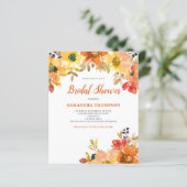 Budget Orange Bloral Bridal Dusche Einladung (Stehend Vorderseite)