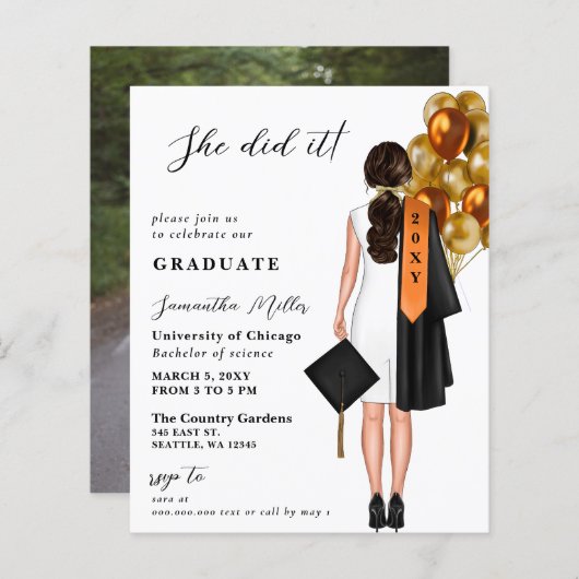 Budget Orange einfaches Foto Sie tat es Abschluss (Vorne/Hinten)