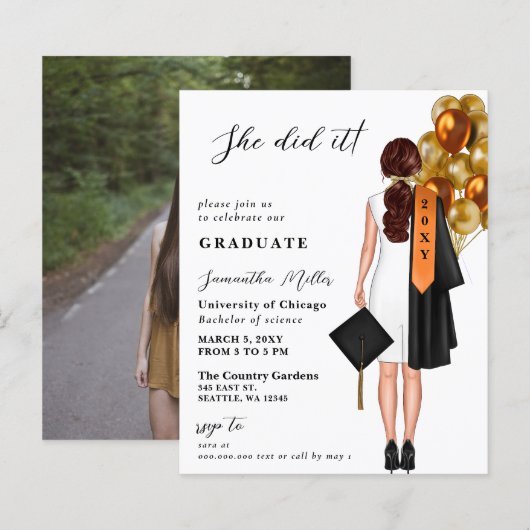 Budget Orange einfaches Foto Sie tat es Abschluss (Vorne/Hinten)